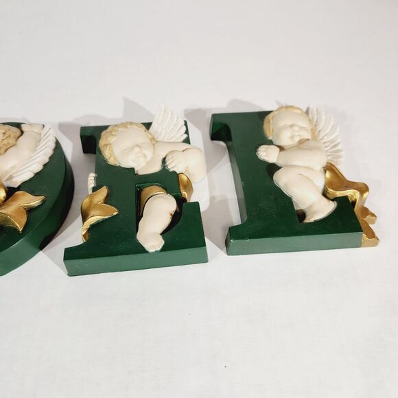 Burwood Noel Angels Cherub Christmas Vtg MCM Decor Wall Hanging Green Holiday - Picture 8 of 12